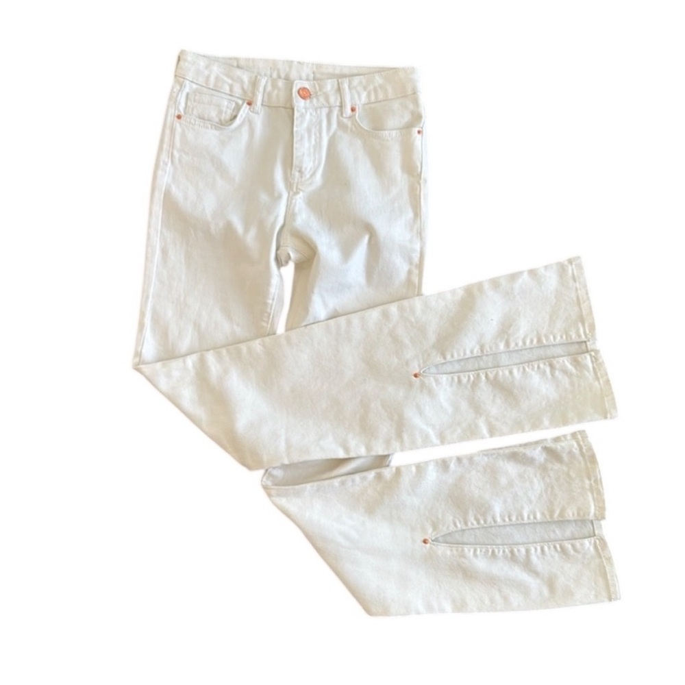 Zara Womens White Jeans Flare Split Hem High Rise Size 28